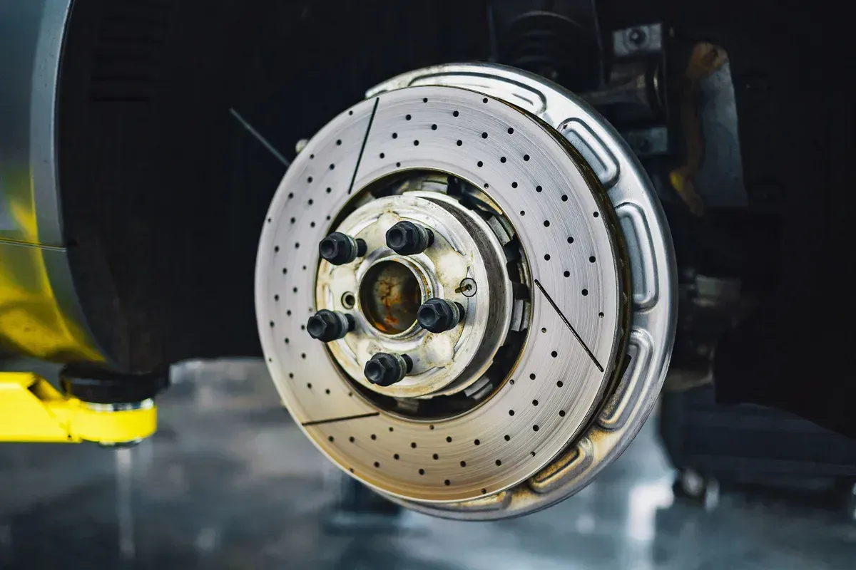 A brake disc removed in the shop