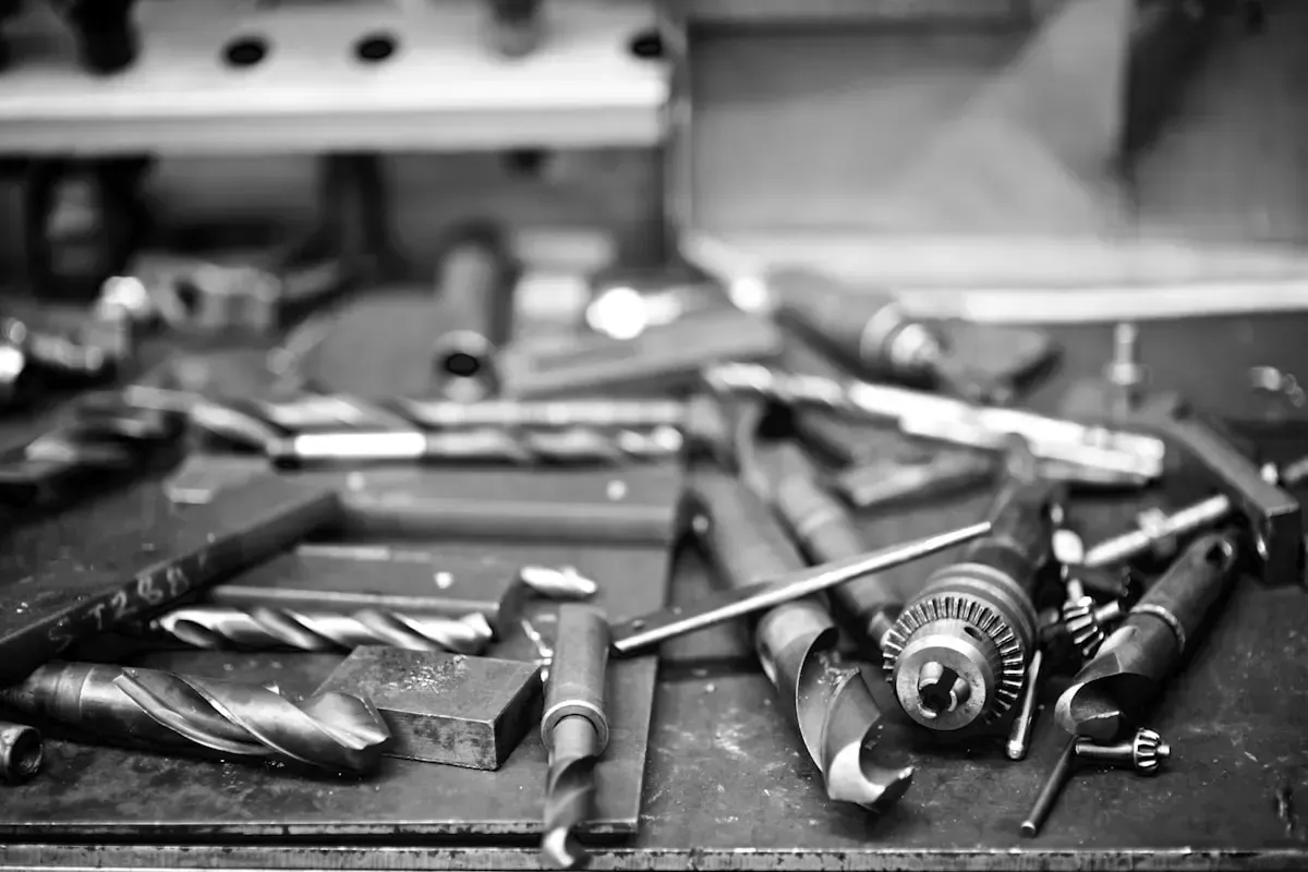 Workshop tools laid out on a bench